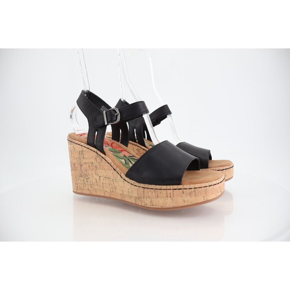 Born BOC Corrie Platform Wedge Sandals Womens Size 10 M Black Vegan Buckle Shoes